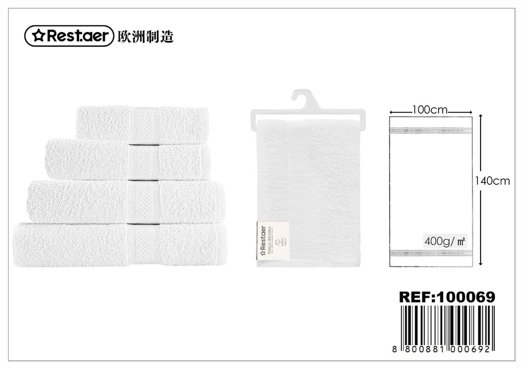 Toalla blanca 100x140cm 400g - Textiles de hogar