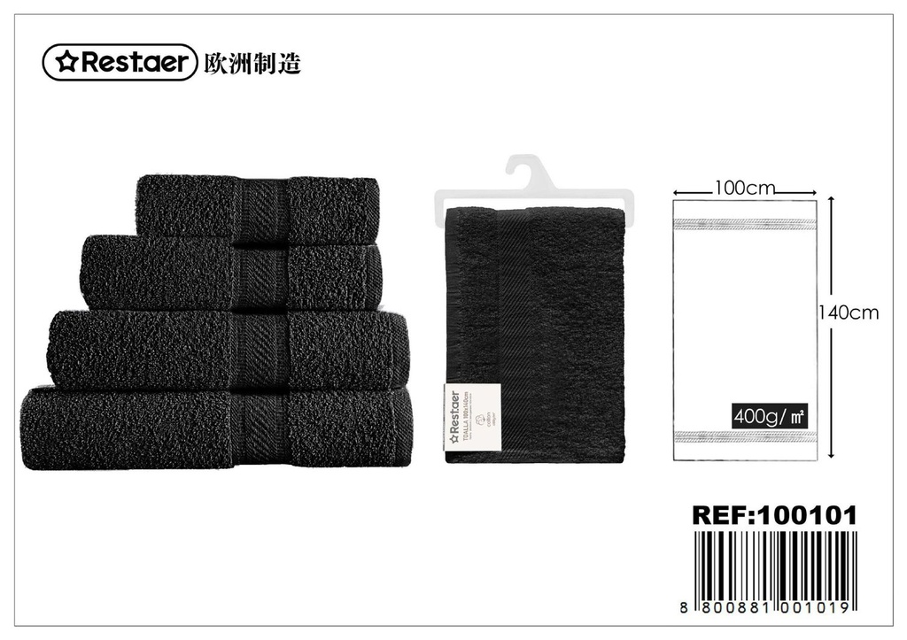 Toalla 100*140cm negro para baño