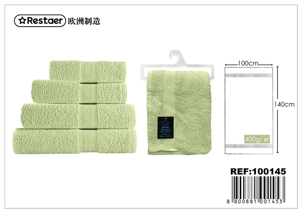 Toalla 100x140cm 400g verde claro para baño