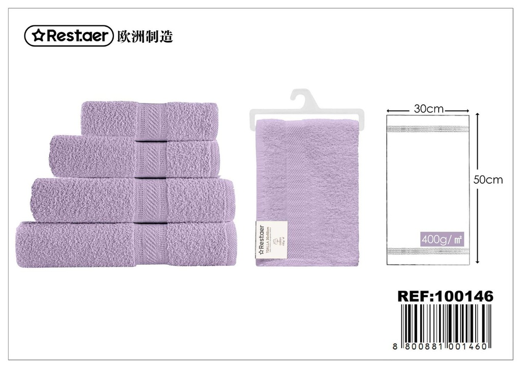 Toalla 30x50cm 400g morado claro para baño