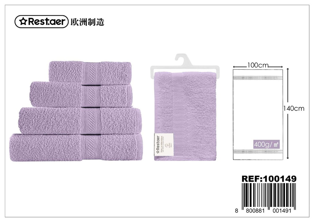 Toalla 100x140cm 400g morado claro para baño