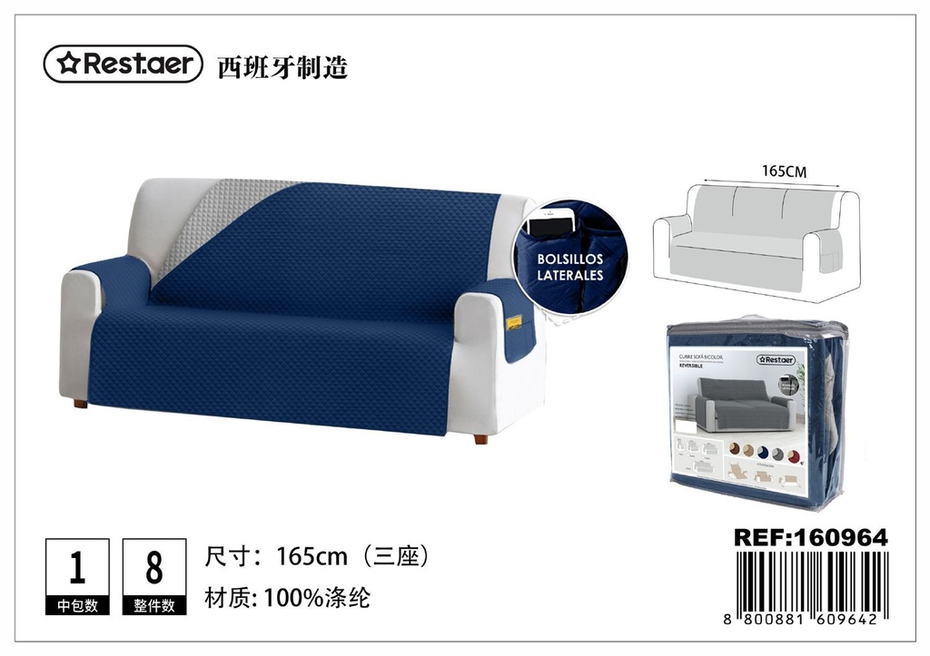 Cubre sofá azul 3 plazas para protección de muebles