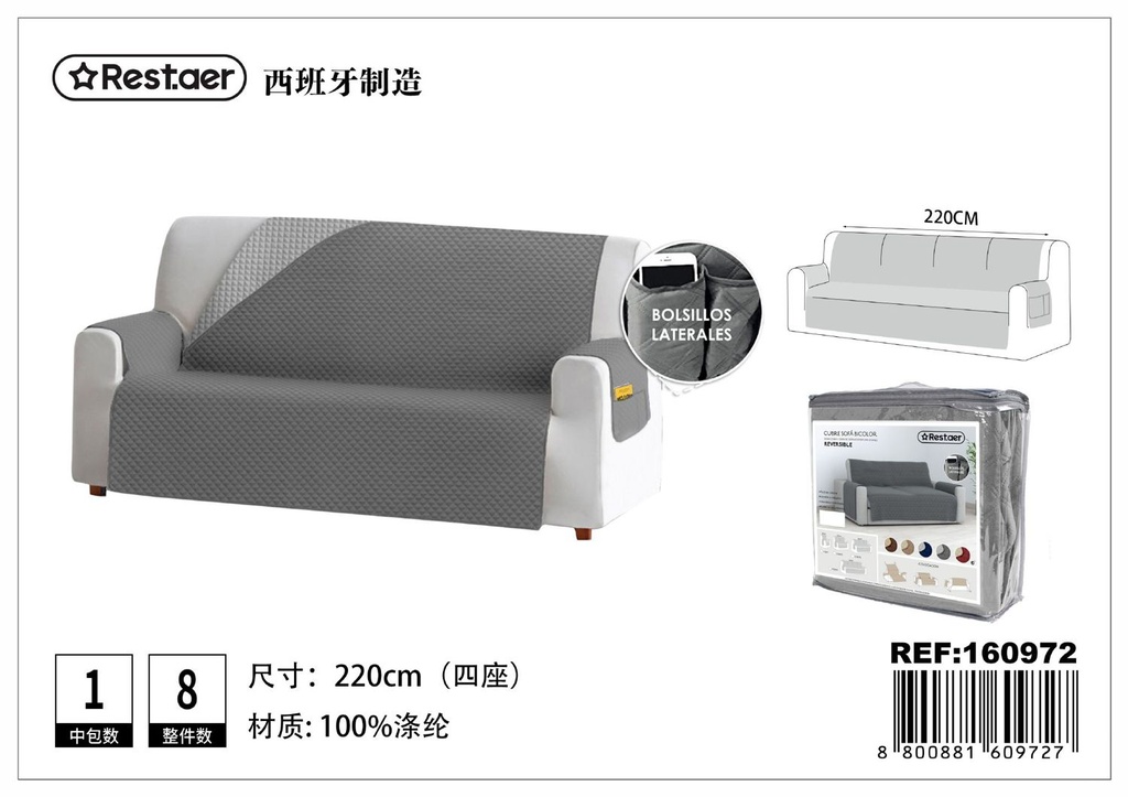 Cubre sofá gris de 4 plazas para proteger muebles