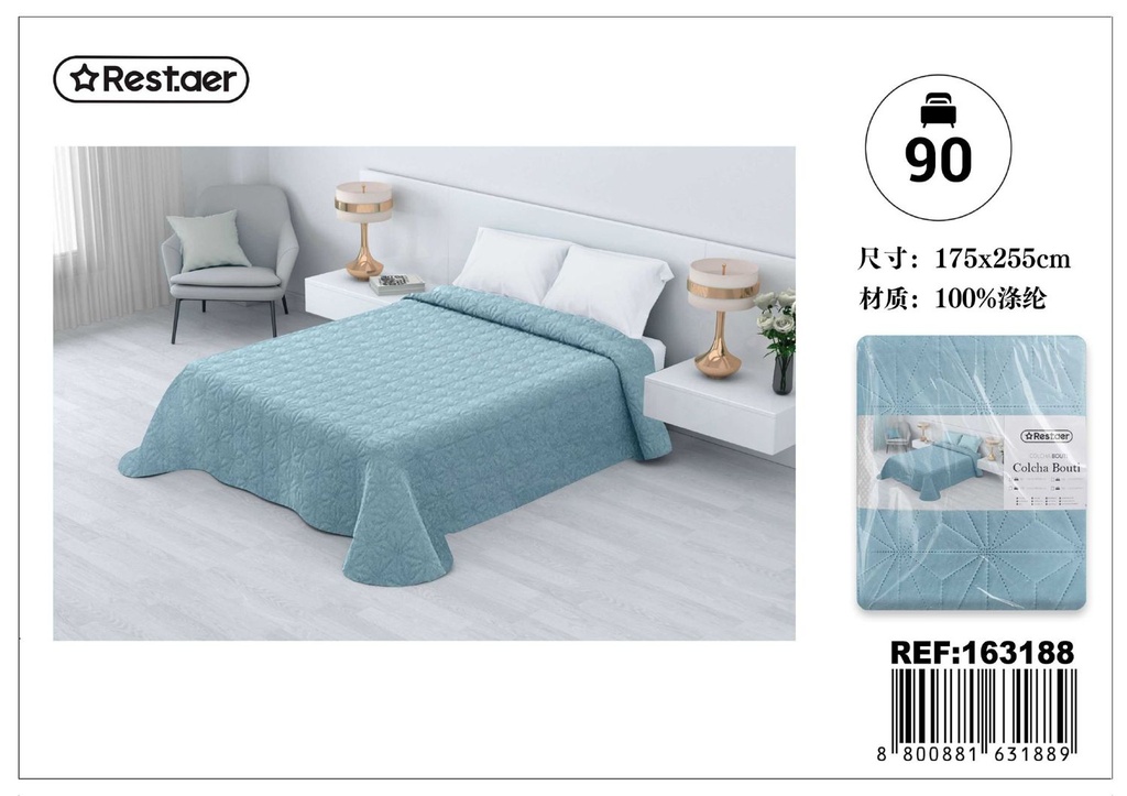 Colcha 90cm 175x255 azul turquesa Ecobuti para cama