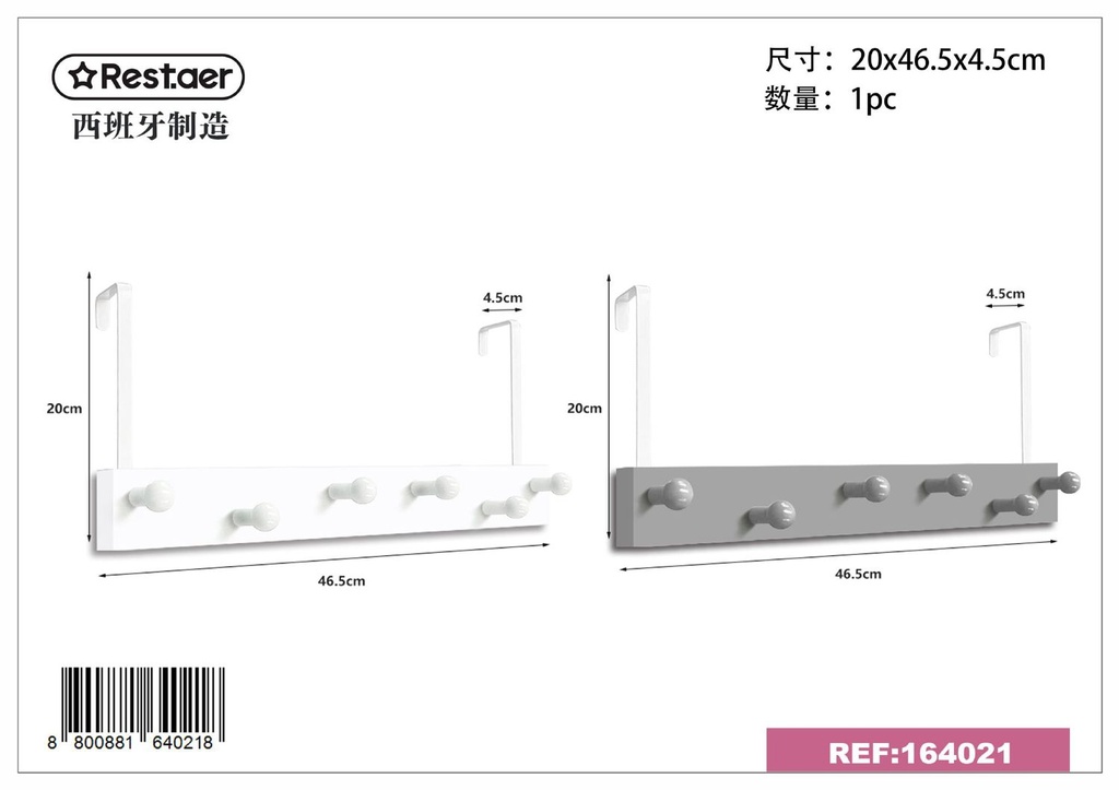 Percha de madera para puerta 6 cabezales