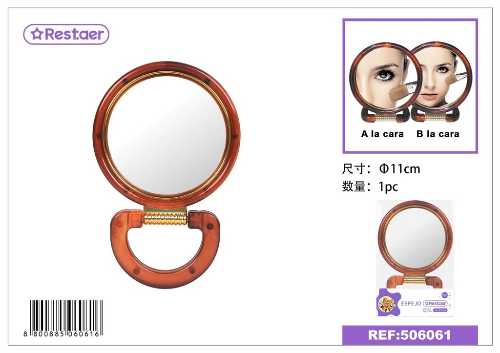 Espejo redondo de plástico 5 pulgadas para maquillaje