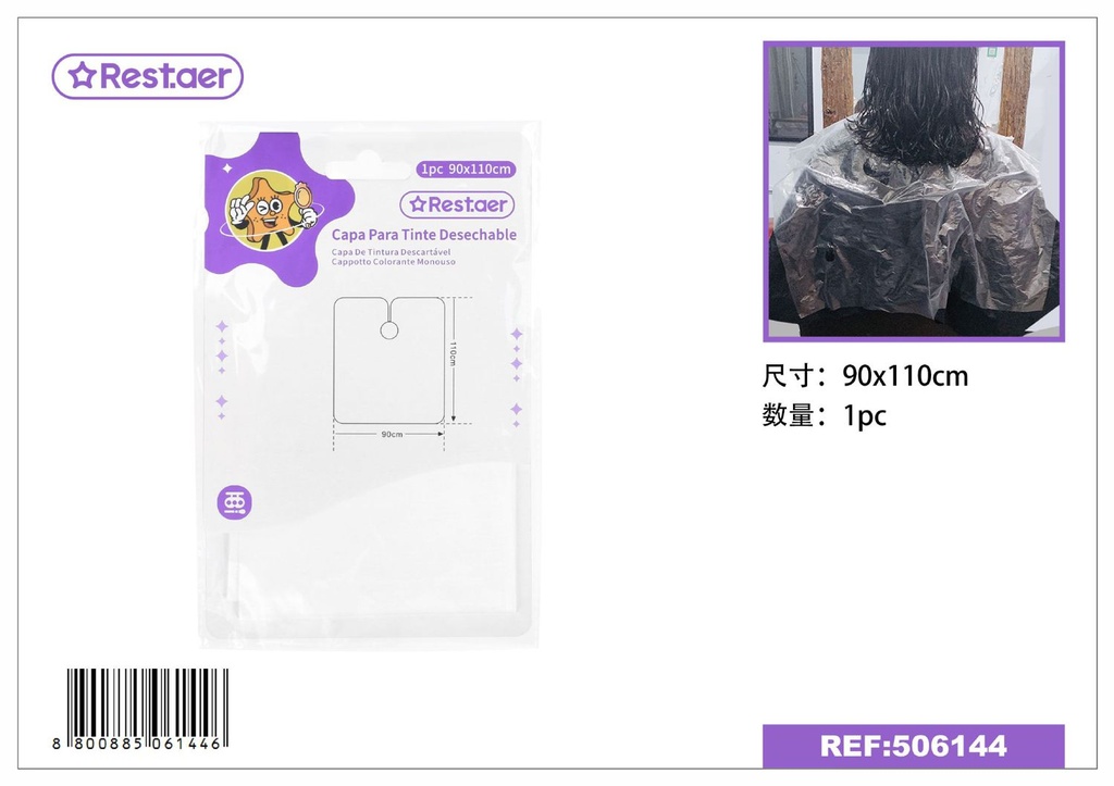 Capa para tinte desechable 90x110 cm PVC blanca - Accesorios de peluquería
