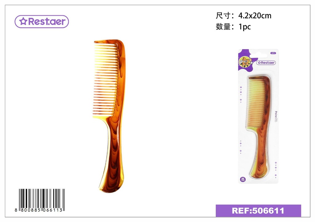 Peine con mango ámbar 20.5*4.5 cm - Accesorios de belleza