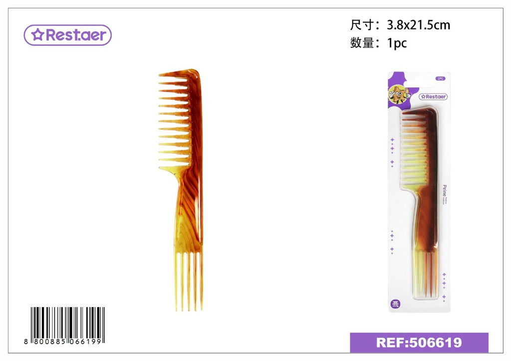 Peine ámbar 4x22cm para peinado