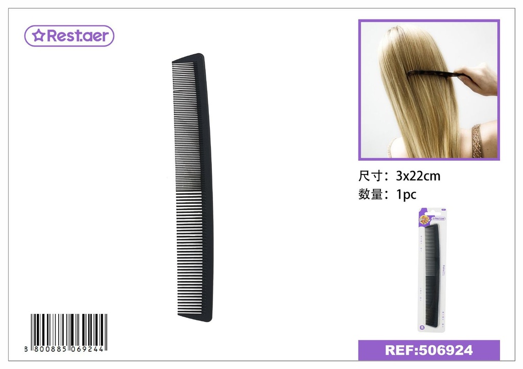 Cepillo de pelo negro 3*22CM - Accesorios para el cabello