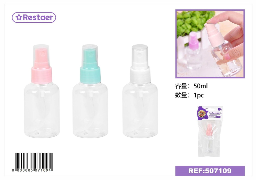 Botella de spray 50ml para líquidos y productos de belleza