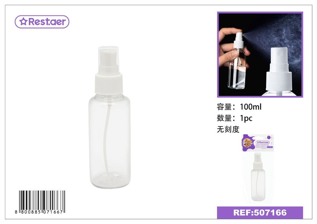 Botella de spray 100ml transparente para líquidos