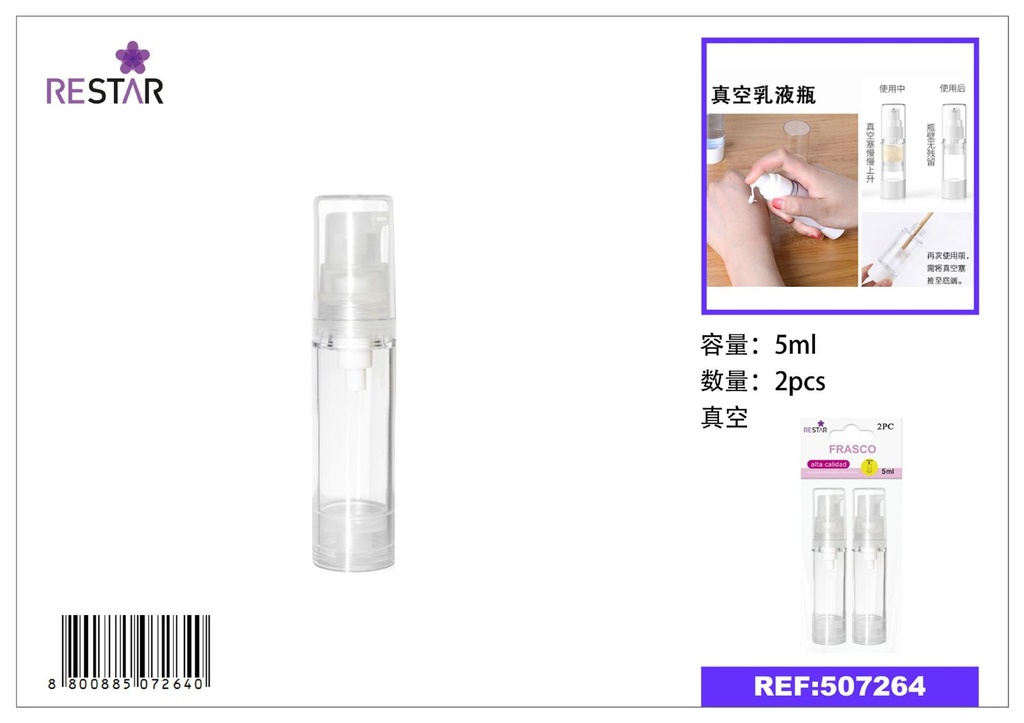 Botella al vacío 5ML 2PCS - Envases para cosméticos y líquidos