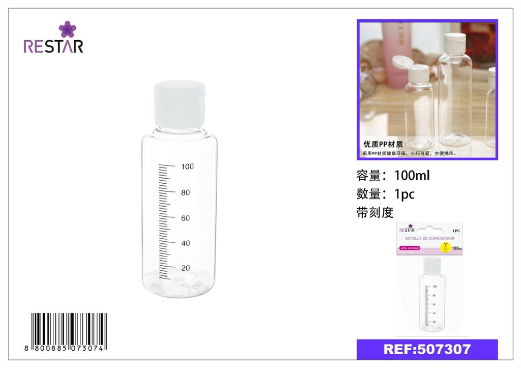 Botella con tapa 100ml para cosméticos y viajes