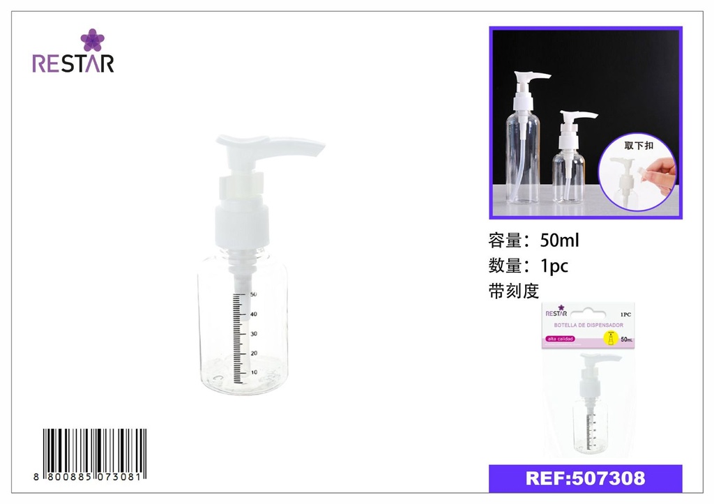 Botella con dosificador 50ml para cosméticos