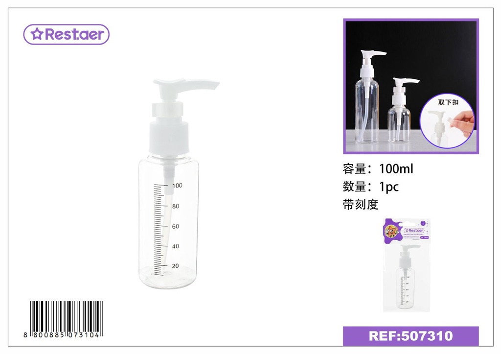 Botella con dosificador 100ml para productos de belleza y cuidado personal
