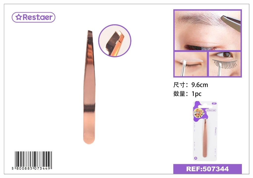 Pinza de cejas dorada de 9.6cm para depilación