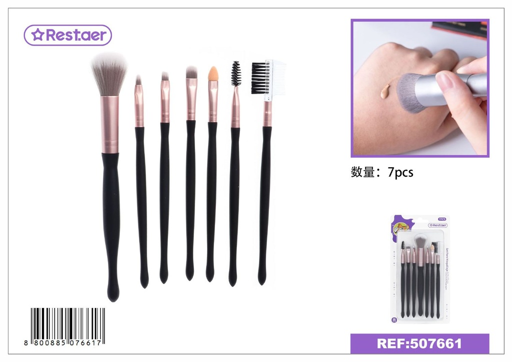 Set de maquillaje 7 piezas, incluye brochas y pinceles