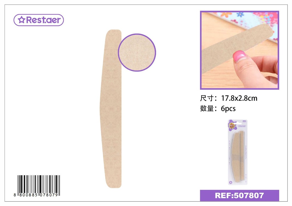 Lima para uñas de madera en luna 6pcs para manicura