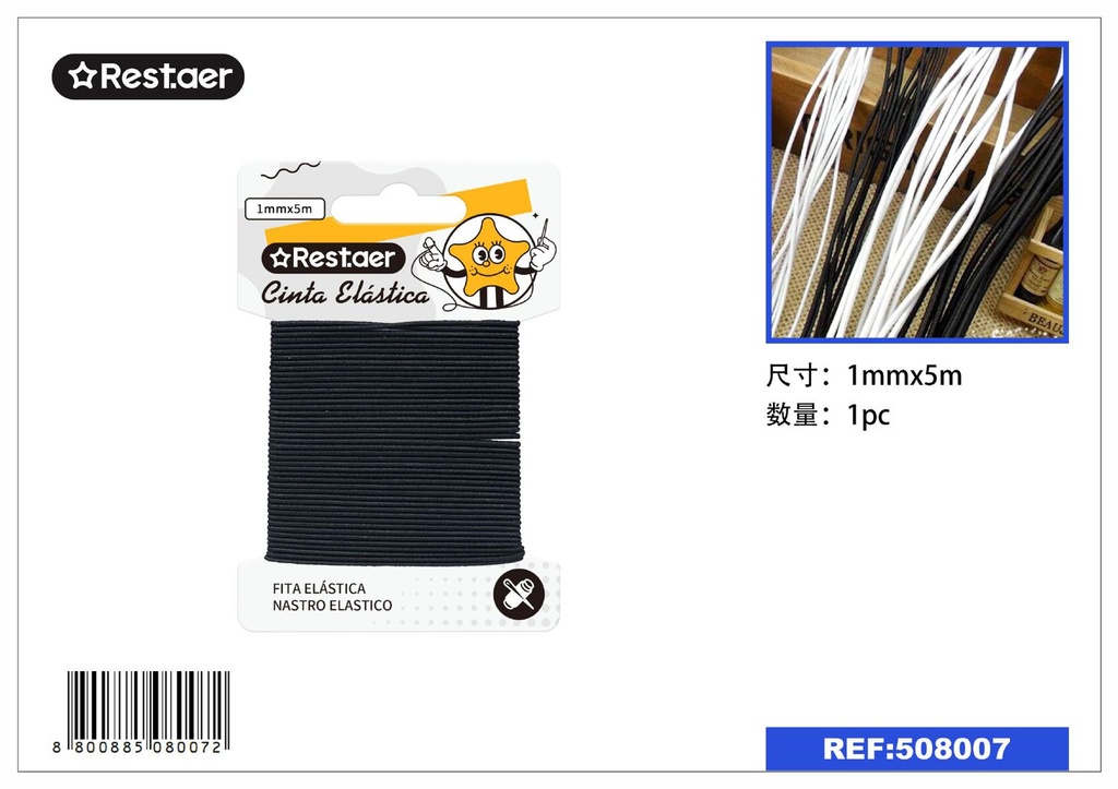 Elástico negro redondo 1mm*5m - Accesorios de costura