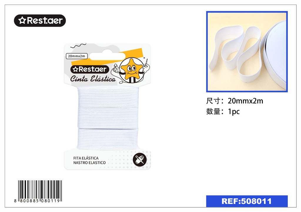 Elástico blanco 20mm x 2m para costura y manualidades