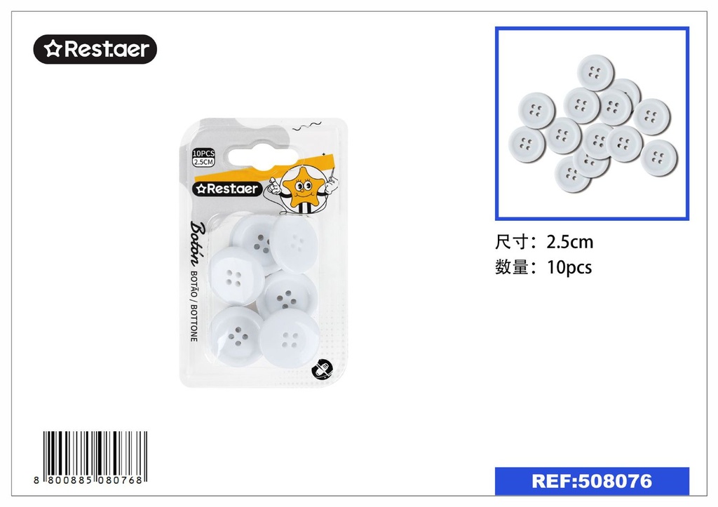 Botones blancos 2.5cm 10pcs para manualidades