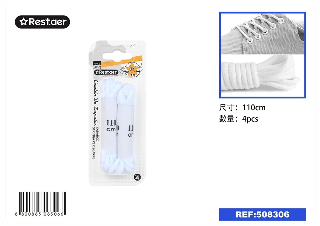 Cordon de zapatos blanco 110cm 2 pares - Accesorios de calzado