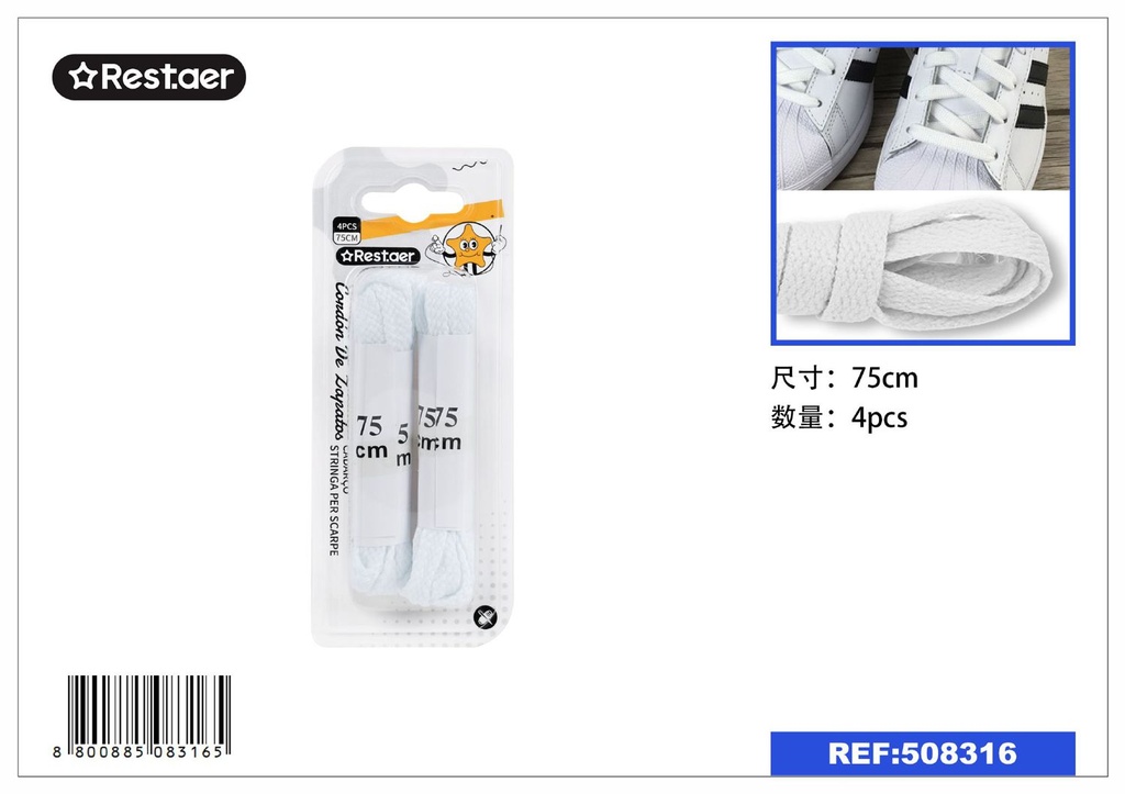 Cordones planos blancos 150cm - Accesorios para calzado