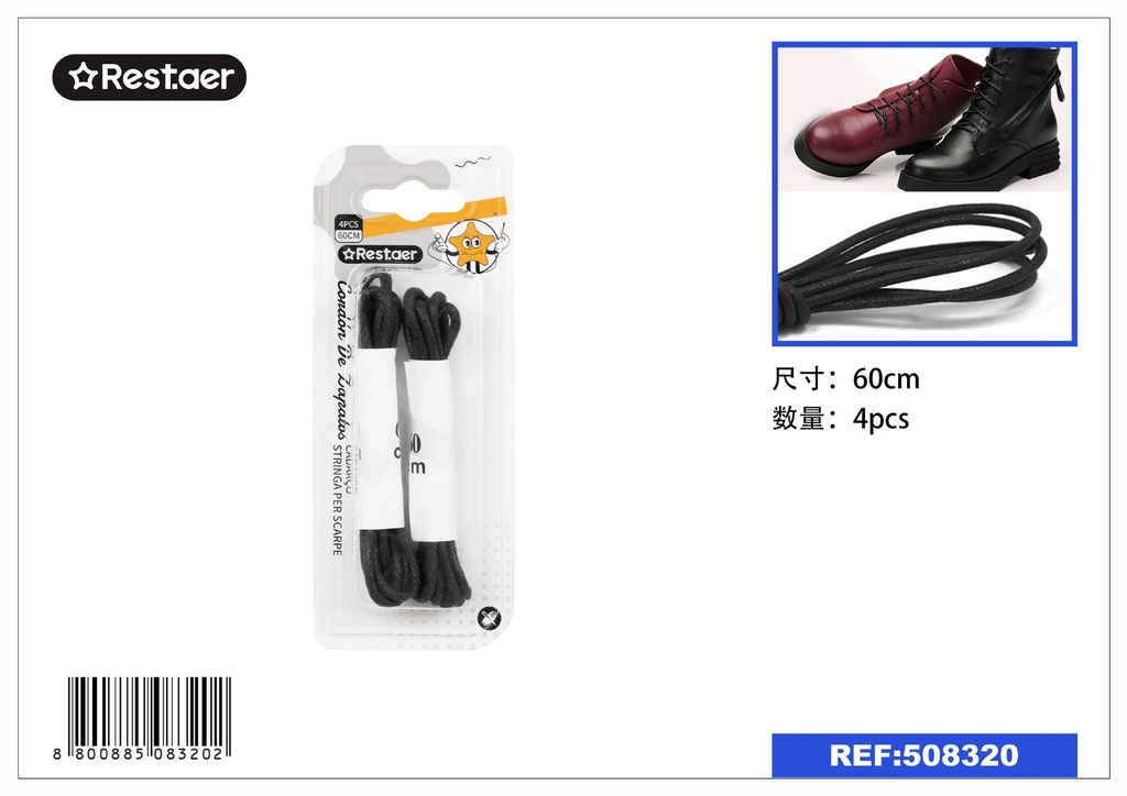 Cordon de zapatos de piel negra 60cm - Accesorios de calzado