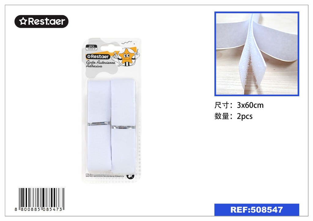 Cinta autoclips blanca con pegamento 3*60 cm - Suministros de costura