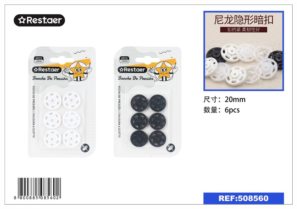 Broches de presión (20 mm) (6 piezas) - Accesorios de mercería