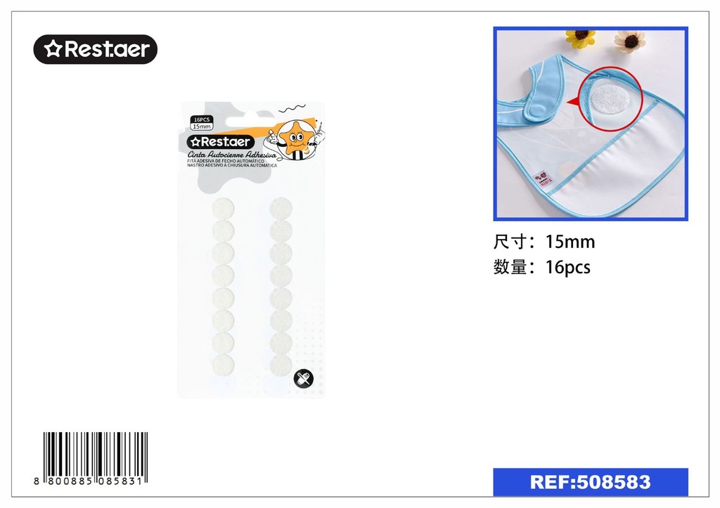 Cinta autoadhesiva 16 piezas 15mm blanco para costura