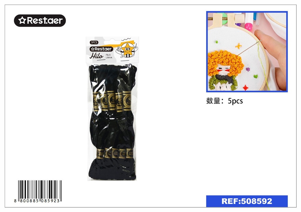 Hilo de bordado negro 5 pcs - Accesorios de costura