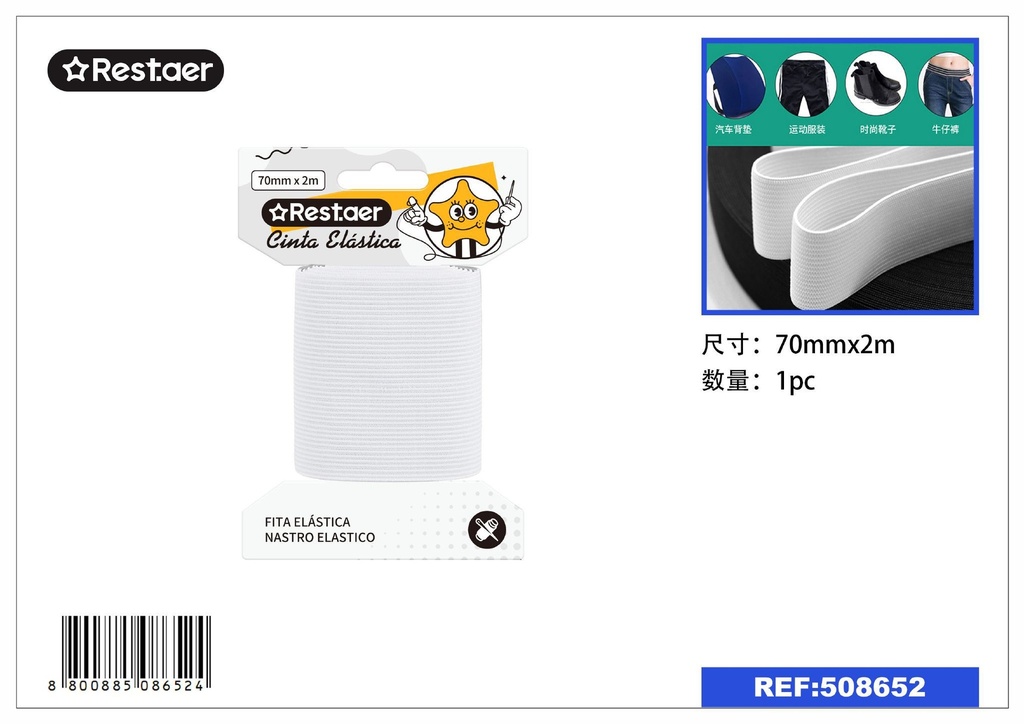 Cinta elástica blanca 70MM*2M - cinta de sujeción 