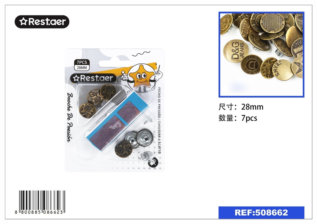 Broches de presión mezclados (7 piezas) (28 mm) - Accesorios de mercería