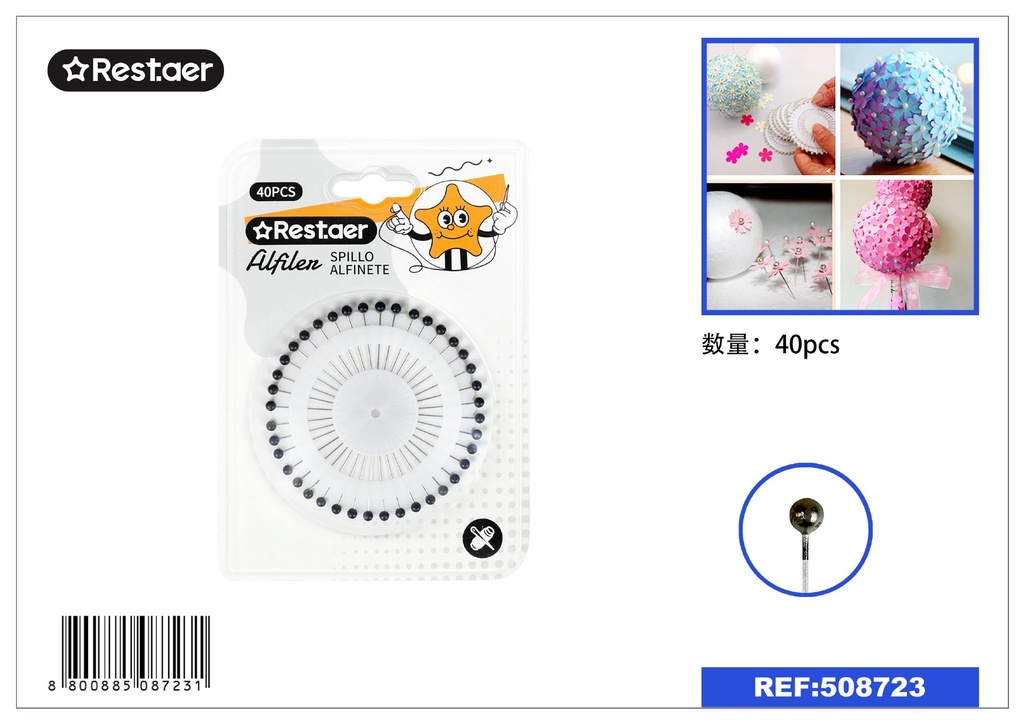 Alfileres negros (40 piezas) - Accesorios de mercería