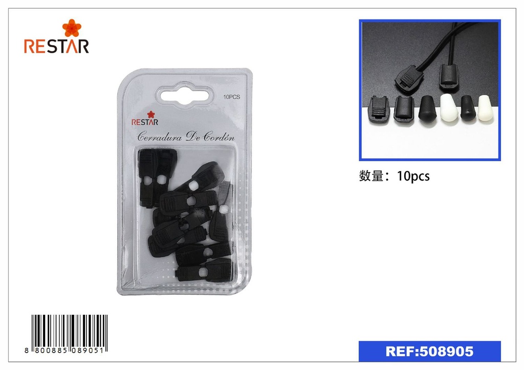 Cerradura de cordón negra 10 unidades - Accesorios de costura