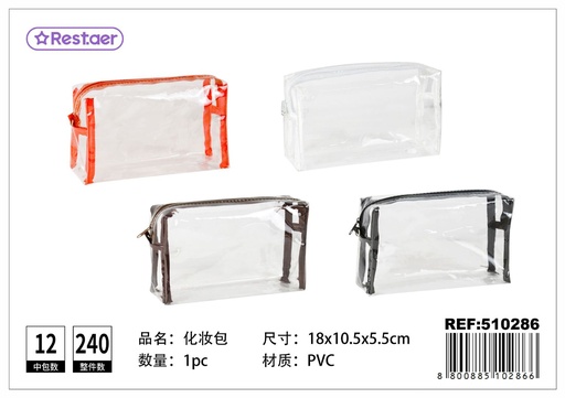 [510286] Neceser transparente rectangular 18x10.5x5.5cm para cosméticos