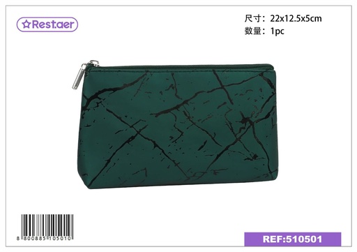 [510501] Neceser hexagonal PU 22x12.5x5cm verde oscuro para maquillaje