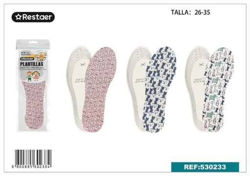 [530233] Plantillas infantiles de látex con estampado talla 26-35 para calzado