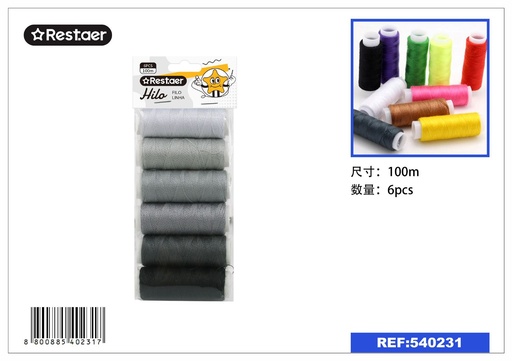 [540231] HILO (gradiente gris) 6PCS 100M - Accesorios de costura