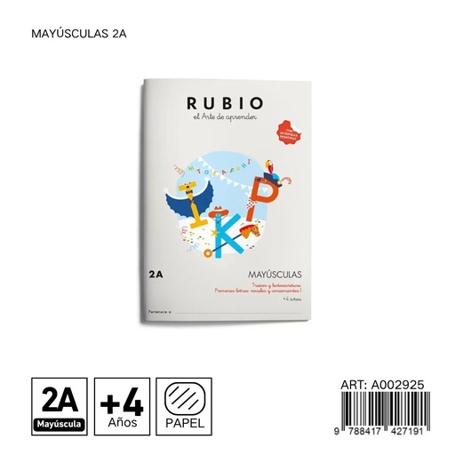 [A002925] Cuaderno de prácticas Mayúsculas 2A - RUBIO - Material escolar