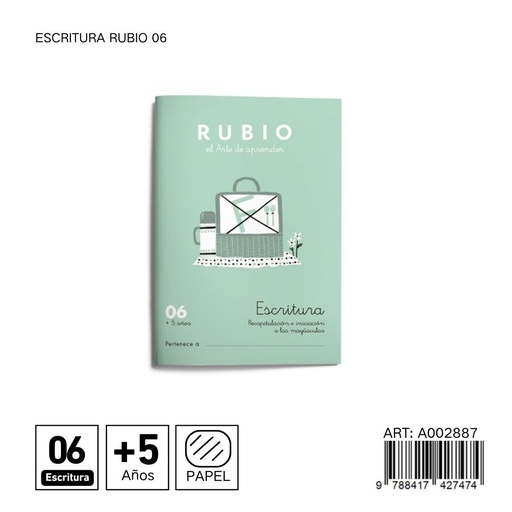 [A002887] Cuaderno de preescritura Rubio 06 para práctica de escritura