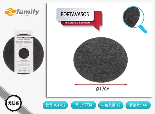 [104762] Portavasos de fieltro redondo 17 cm color gris oscuro - Juego de 4