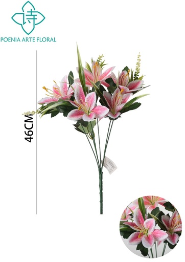 [6101103浅粉] Ramo artificial de lirios 3D 6 cabezas - Decoración floral elegante