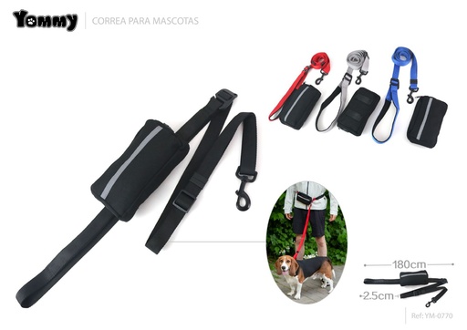 [YM0770] Correa multifuncional con bolsa para mascotas 2.5x180cm