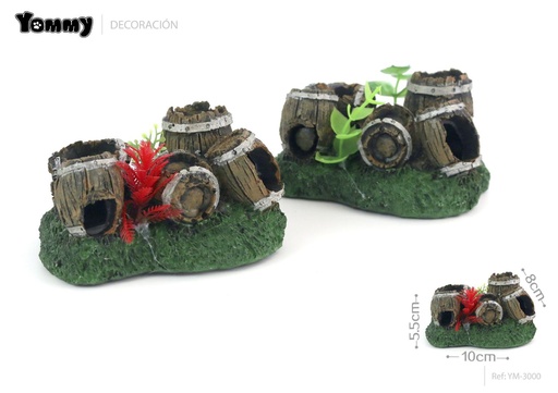 [YM3000] Decoración para acuario barril 11x8x5.5 cm - Accesorios para acuarios