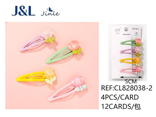 [CL828038-2] Set de clips BB con flor, 5cm, 4 piezas, accesorios para niñas