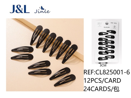 [CL825001-6] BB clip negro 3CM 12PCS - Accesorios de cabello