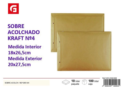 [201206388] Sobre acolchado 180x265 mm (Tamaño N°4) - Material de oficina y correspondencia